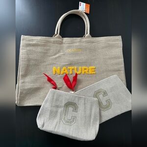 Clarins large tote with 2 cosmetic bags